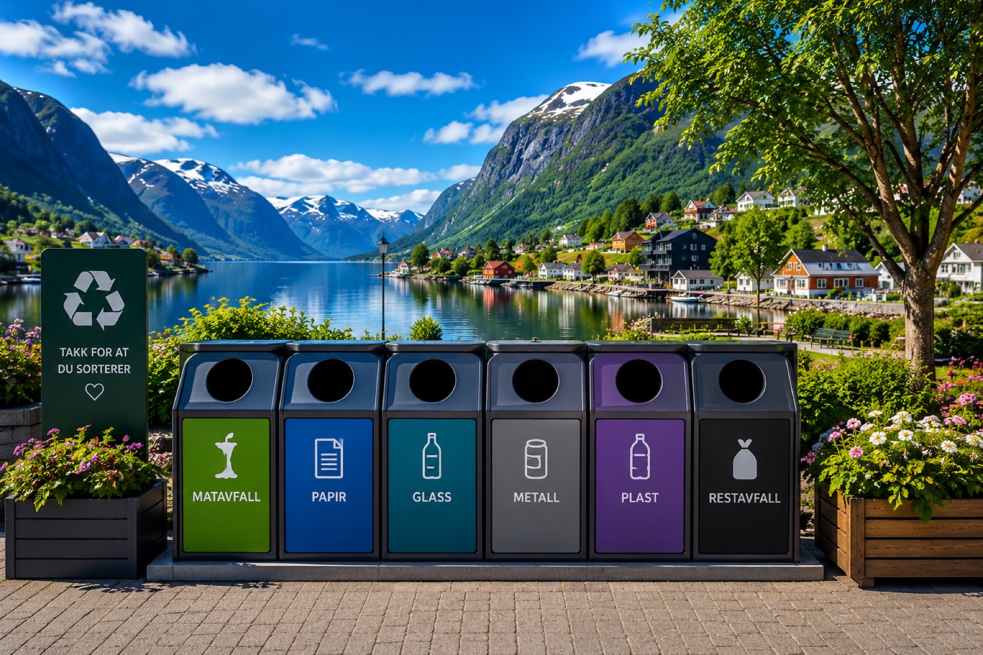 Segregacja odpadów w Norwegii – pojemniki na matavfall, papir, glass, metall i plast